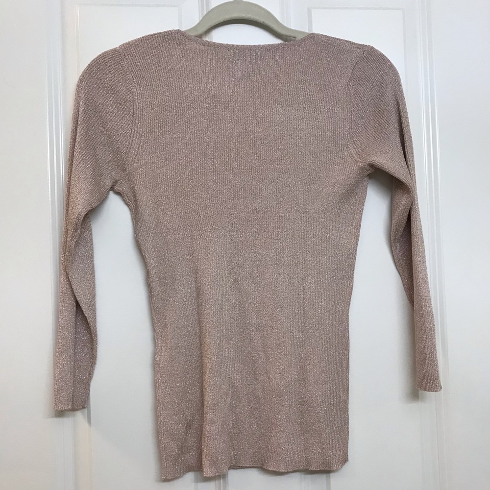 August Silk Ribbed Lurex V-Neck Sweater with Jewelled Beaded Neckline - Picture 6 of 7